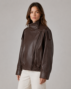 Veste en similicuir pour femme à col montant et fermeture éclair | Saltaire