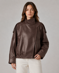 Veste en similicuir pour femme à col montant et fermeture éclair | Saltaire