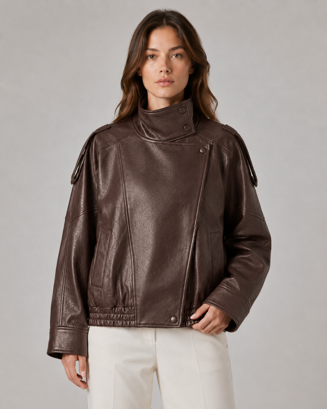 Veste en similicuir pour femme à col montant et fermeture éclair | Saltaire