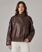 Veste en similicuir pour femme à col montant et fermeture éclair | Saltaire