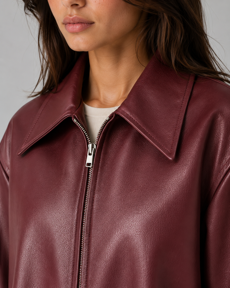 Women's Cropped PU Leather Zip Jacket | Masham