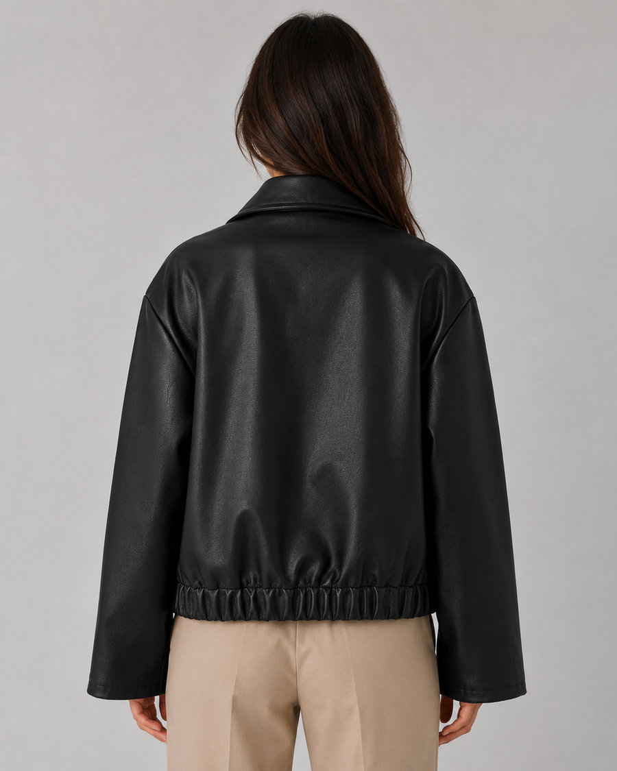 Women's Cropped PU Leather Zip Jacket | Masham