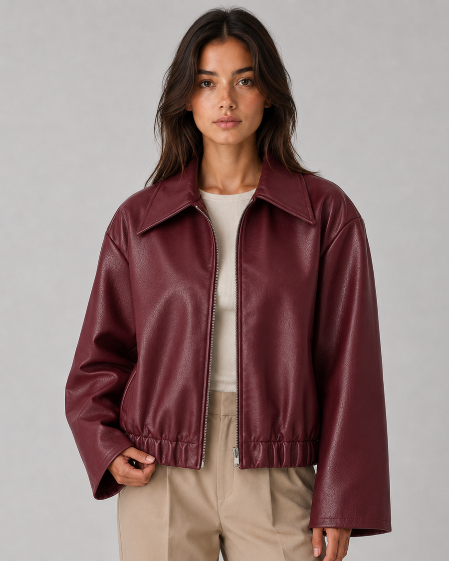 Women's Cropped PU Leather Zip Jacket | Masham