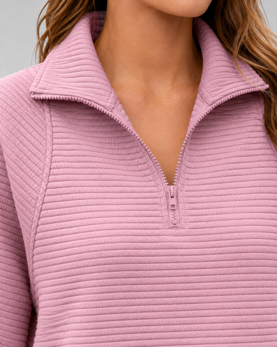 Pull côtelé pour femme à fermeture éclair quart de zip | Pateley