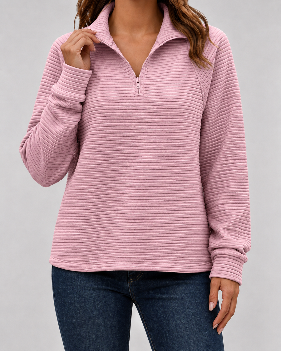 Pull côtelé pour femme à fermeture éclair quart de zip | Pateley