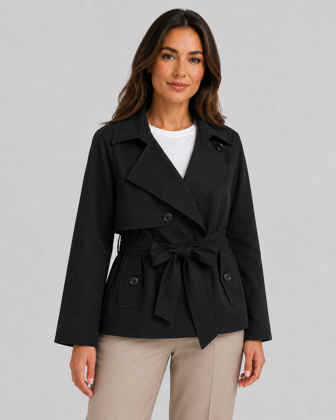 Manteau trench court à taille nouée pour femme | Staithes
