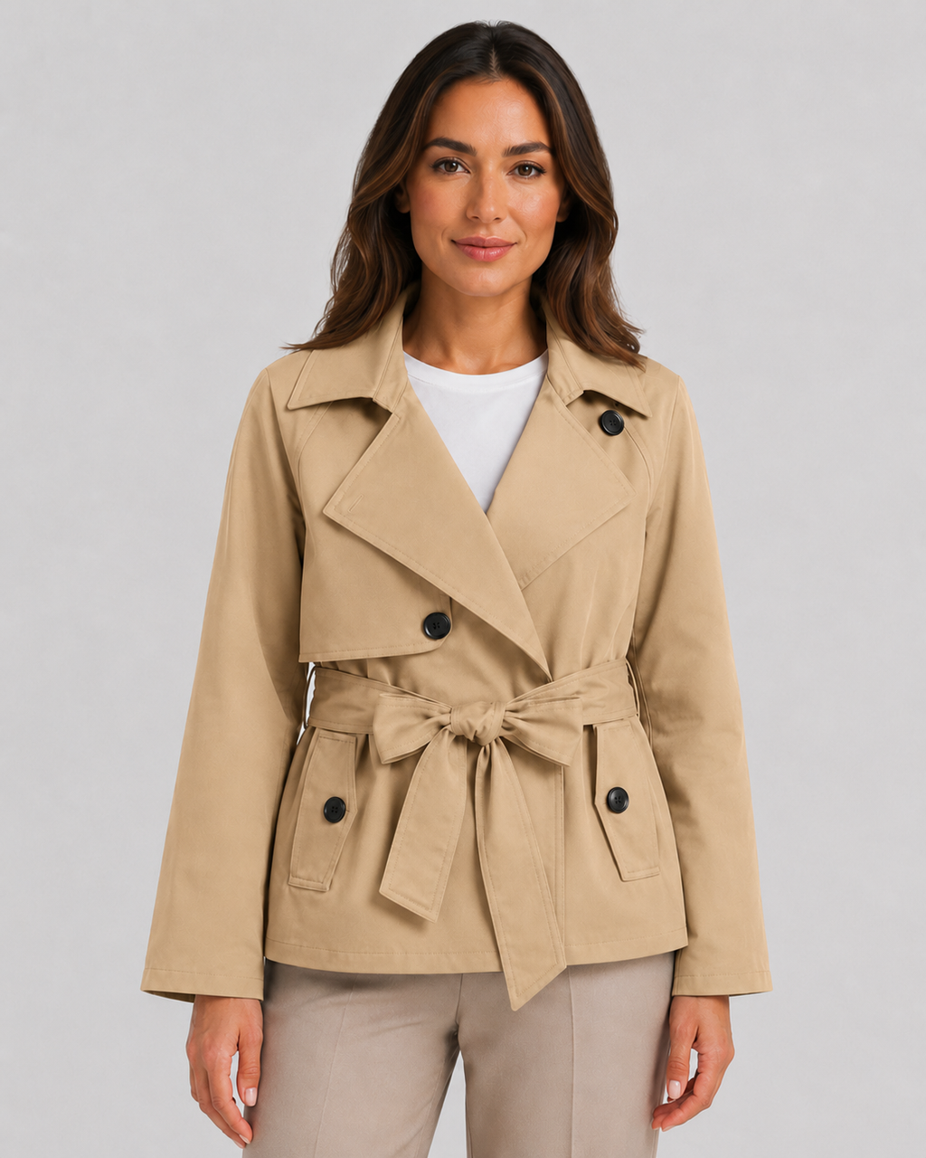 Manteau trench court à taille nouée pour femme | Staithes