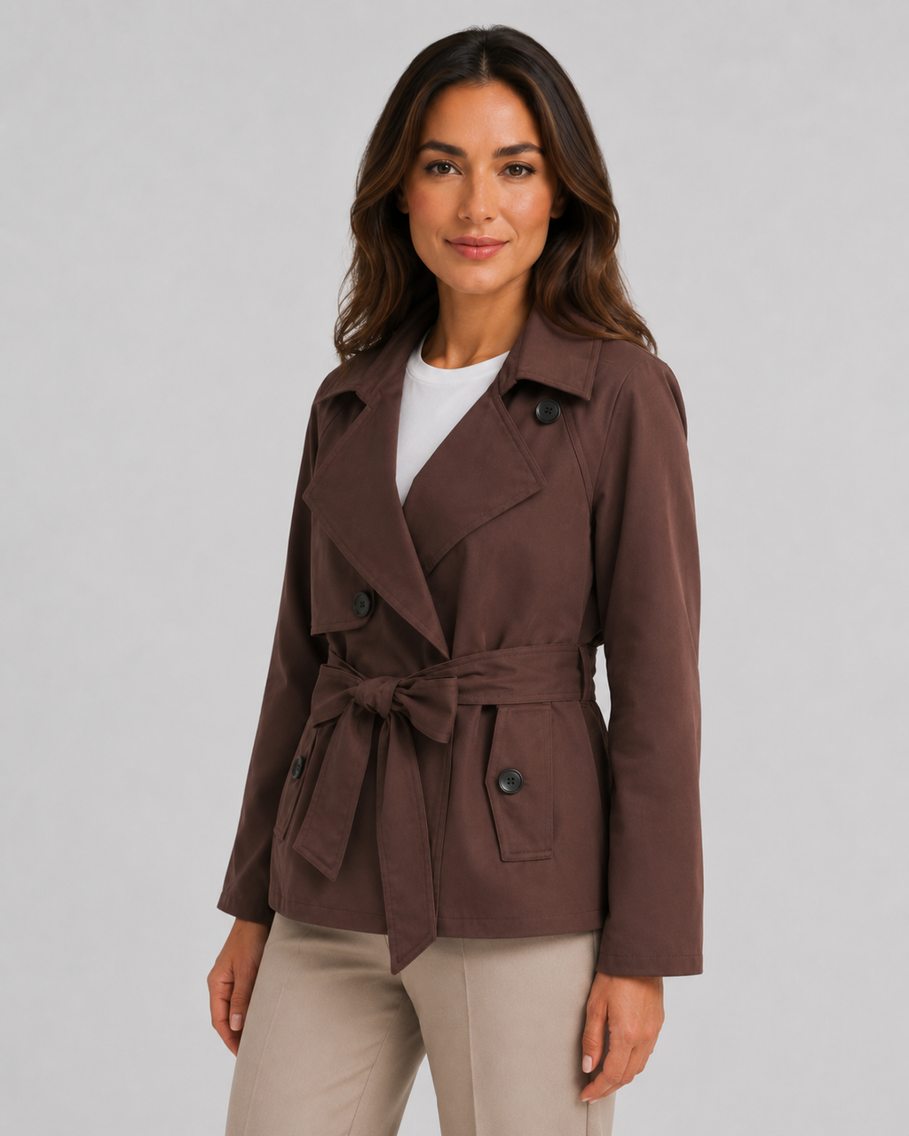 Manteau trench court à taille nouée pour femme | Staithes