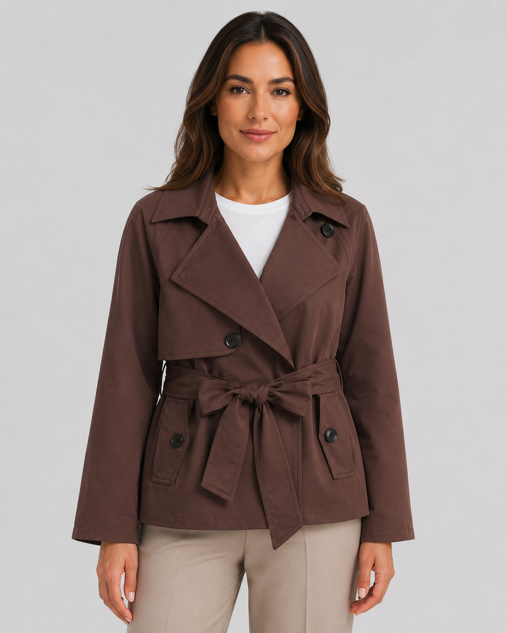 Manteau trench court à taille nouée pour femme | Staithes