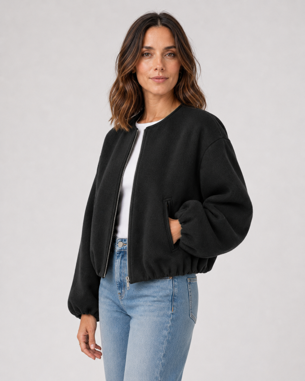 Blouson aviateur court en mélange de laine pour femme | Coxwold