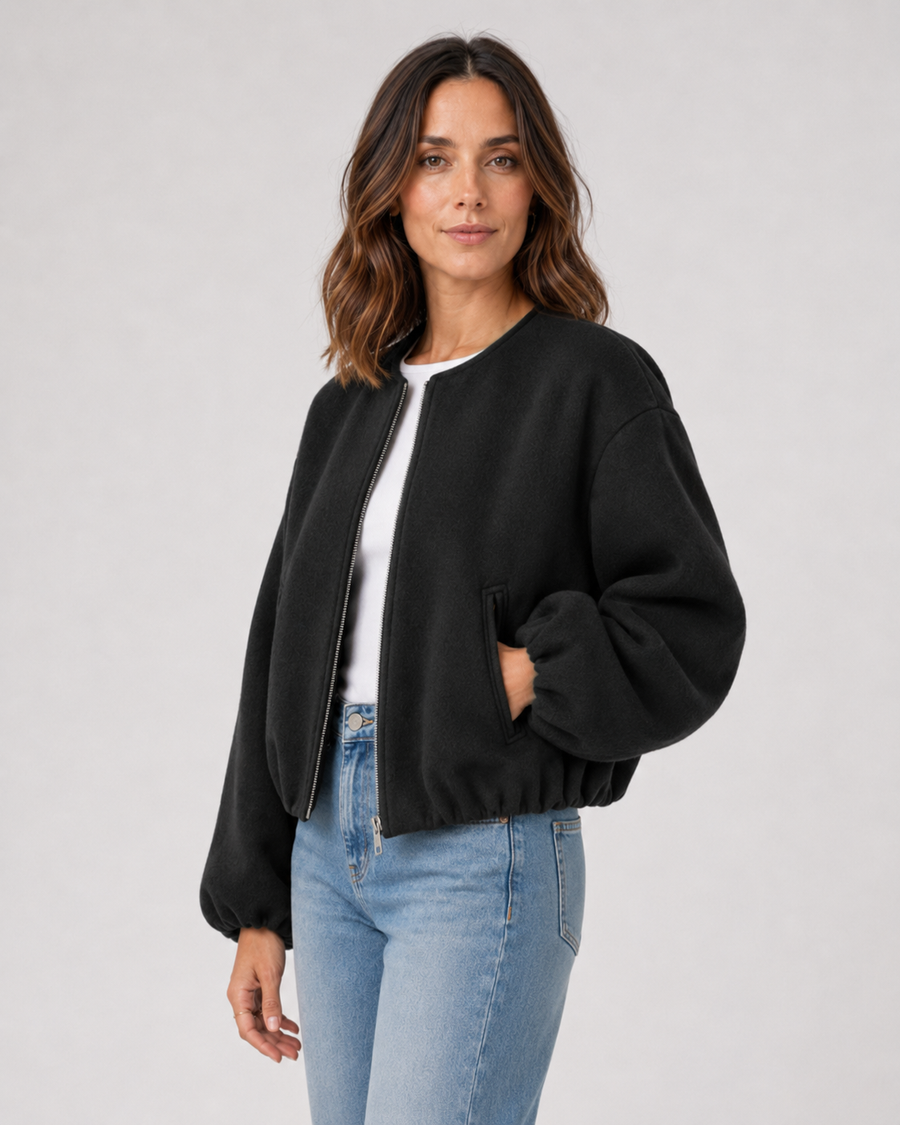 Women's Wool Blend Cropped Bomber Jacket | Coxwold