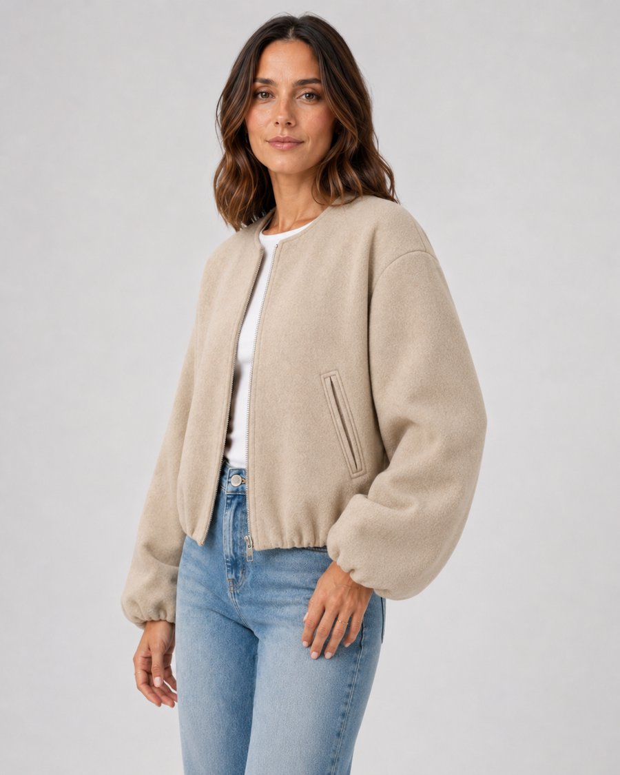 Women's Wool Blend Cropped Bomber Jacket | Coxwold