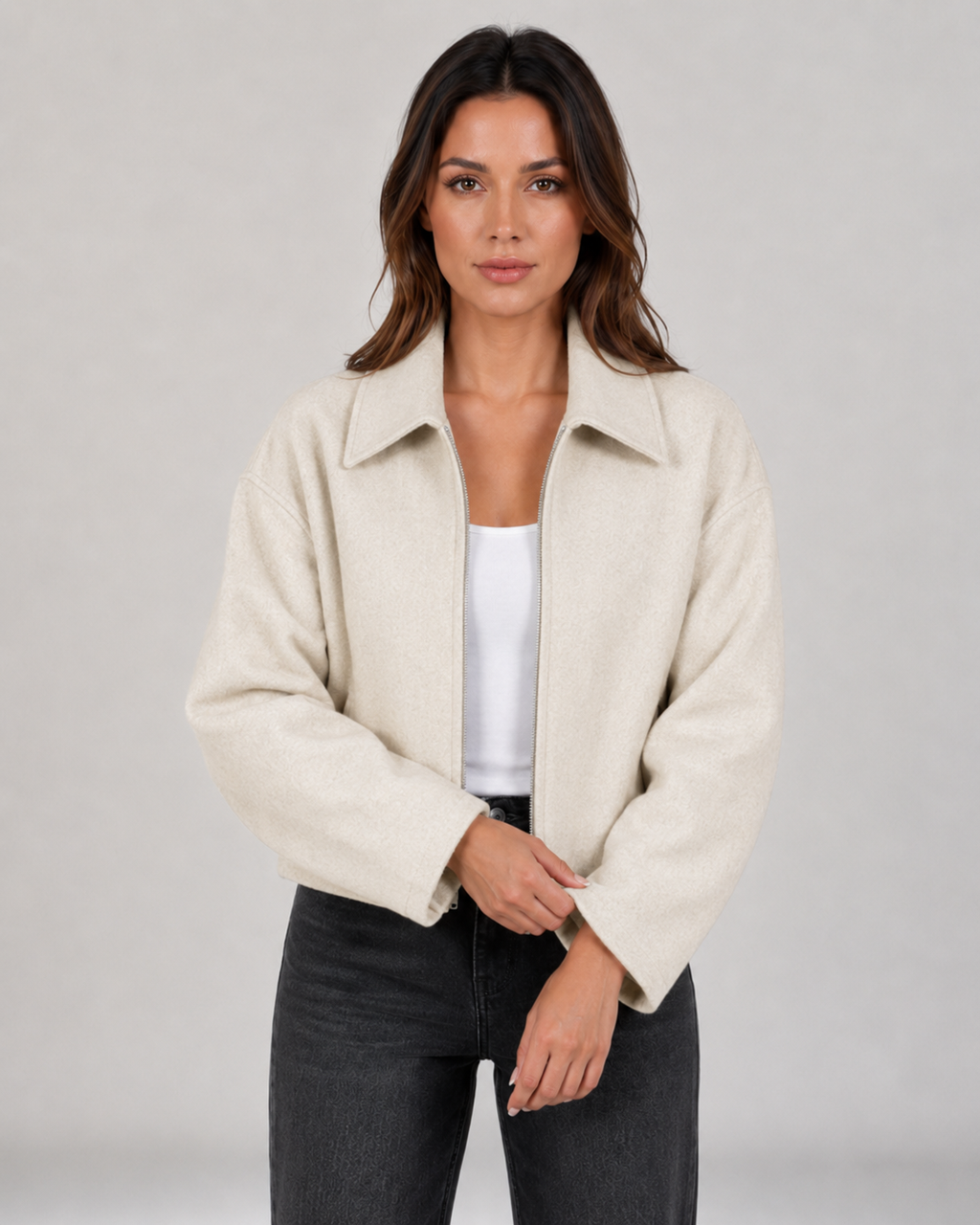 Women's Cropped Zip-Up Collared Jacket | Thirsk