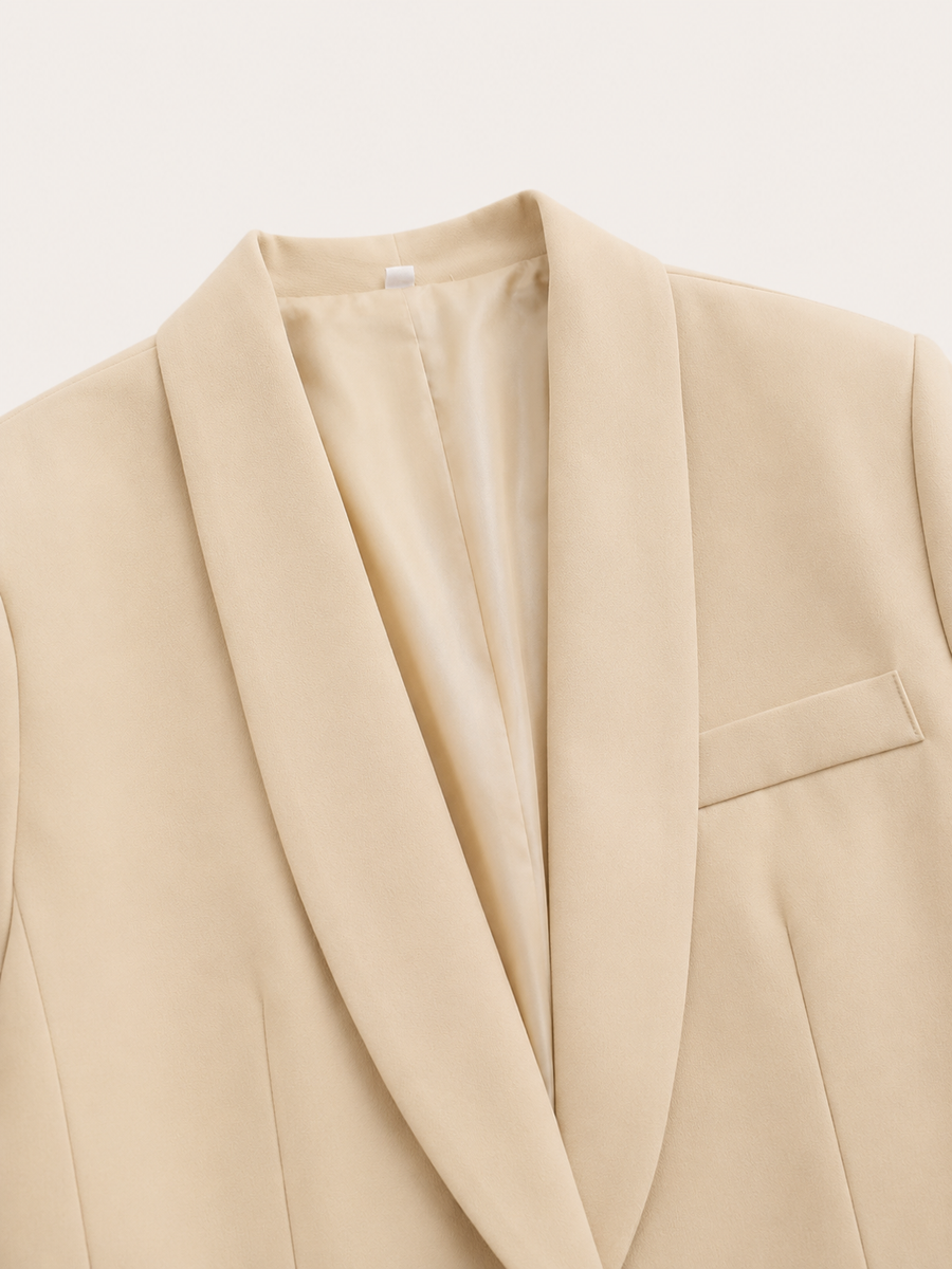 Women's belted blazer and wide-leg trouser suit set