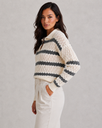 Women's striped knit jumper with collar