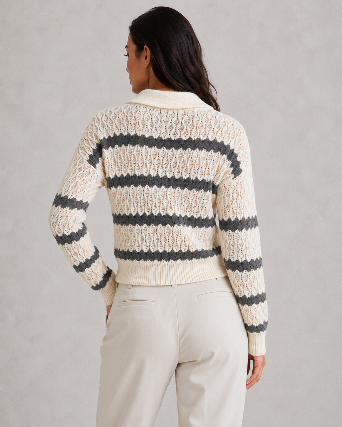 Women's striped knit jumper with collar