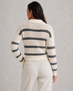 Women's striped knit jumper with collar