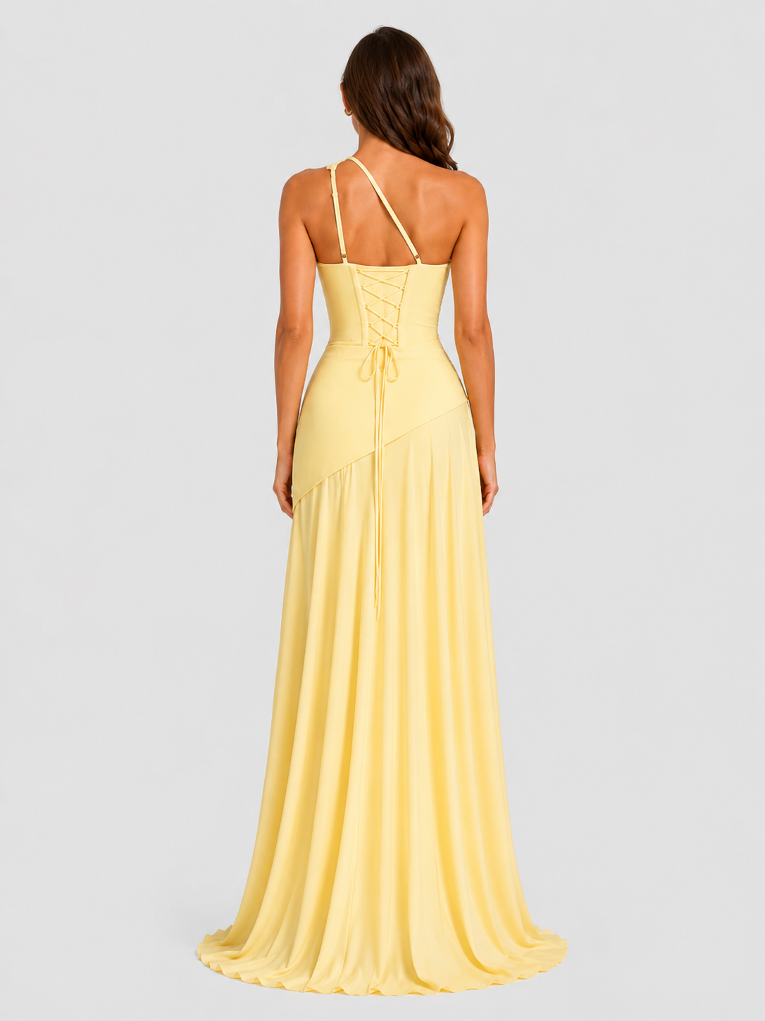 Women’s Draped Chiffon Gown with Lace-Up Back