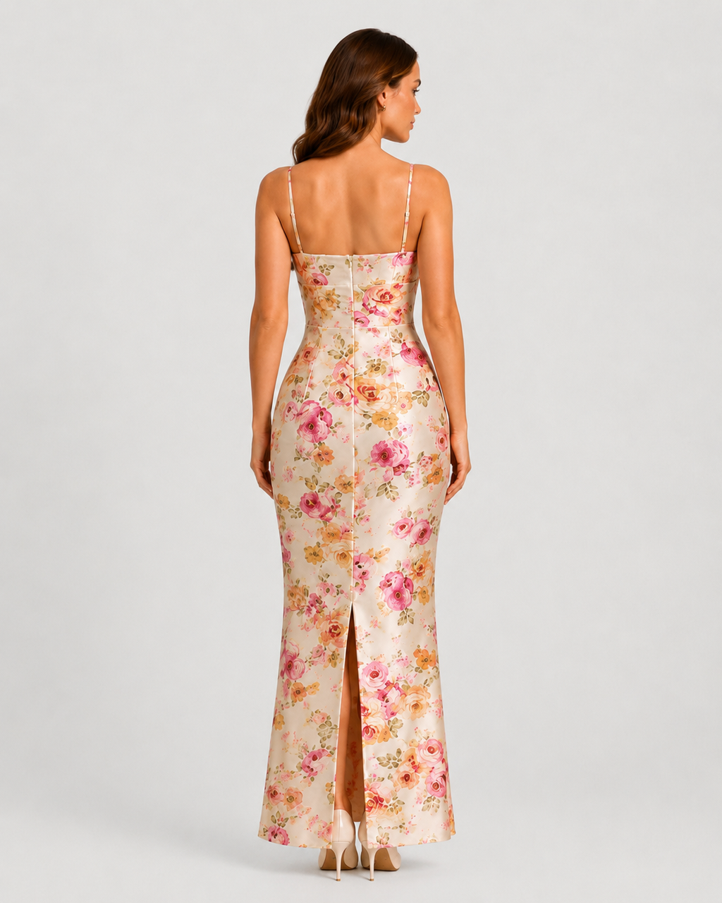Women’s Floral Satin Maxi Dress with Shaping Cups