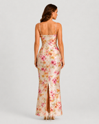 Women’s Floral Satin Maxi Dress with Shaping Cups