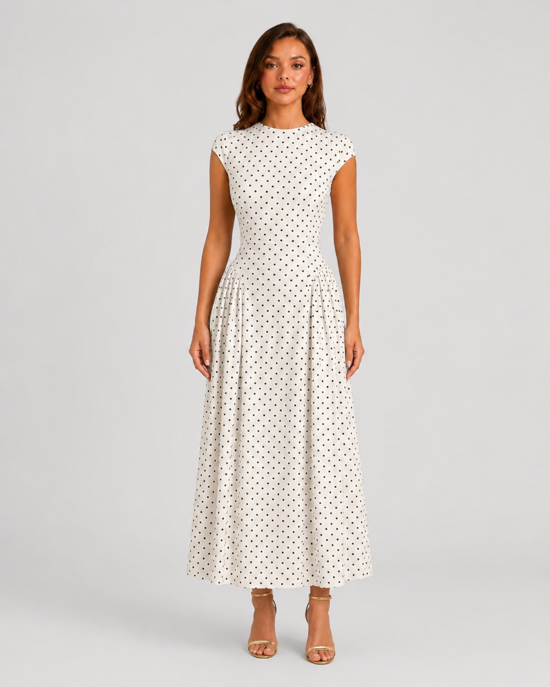 Women’s High Neck Polka Dot Maxi Dress