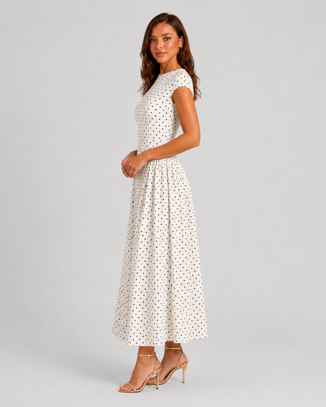 Women’s High Neck Polka Dot Maxi Dress