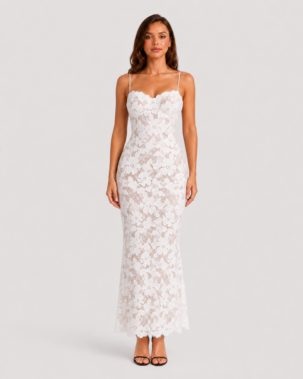 Women’s Lace-Up Back Occasion Dress with Floral Embroidery