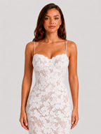 Women’s Lace-Up Back Occasion Dress with Floral Embroidery