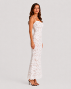 Women’s Lace-Up Back Occasion Dress with Floral Embroidery