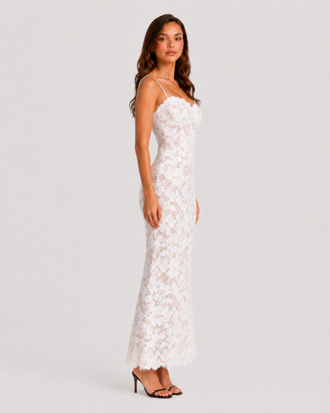Women’s Lace-Up Back Occasion Dress with Floral Embroidery