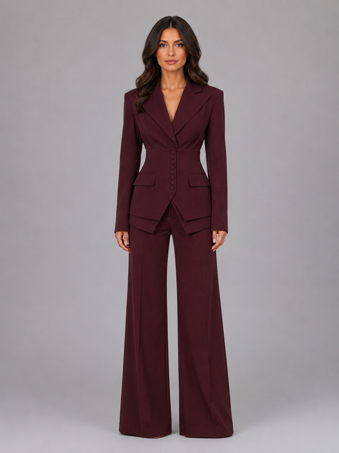 Women's tailored three-piece suit with wide-leg trousers