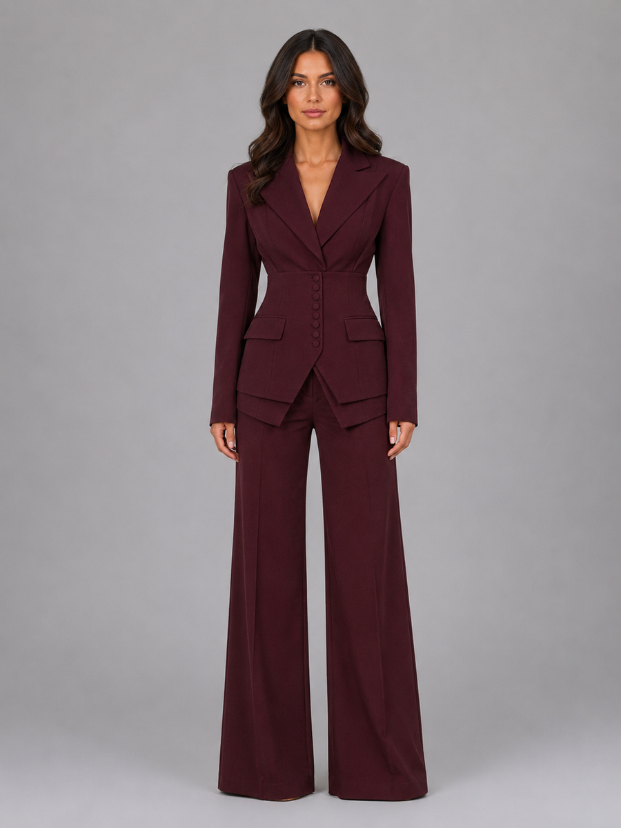 Women's tailored three-piece suit with wide-leg trousers