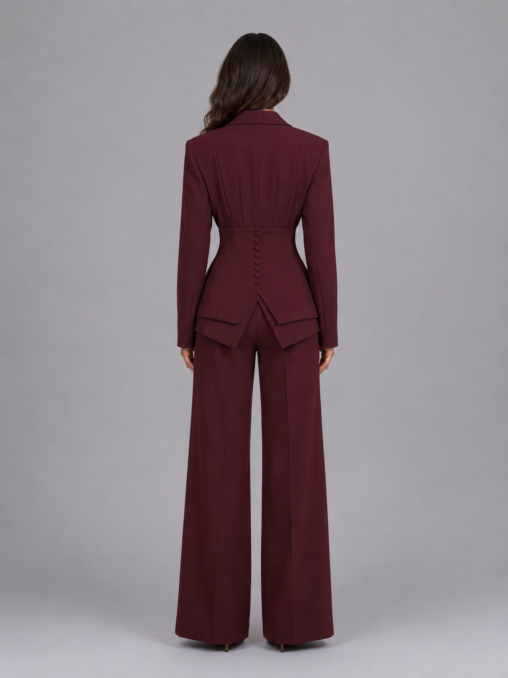 Women's tailored three-piece suit with wide-leg trousers