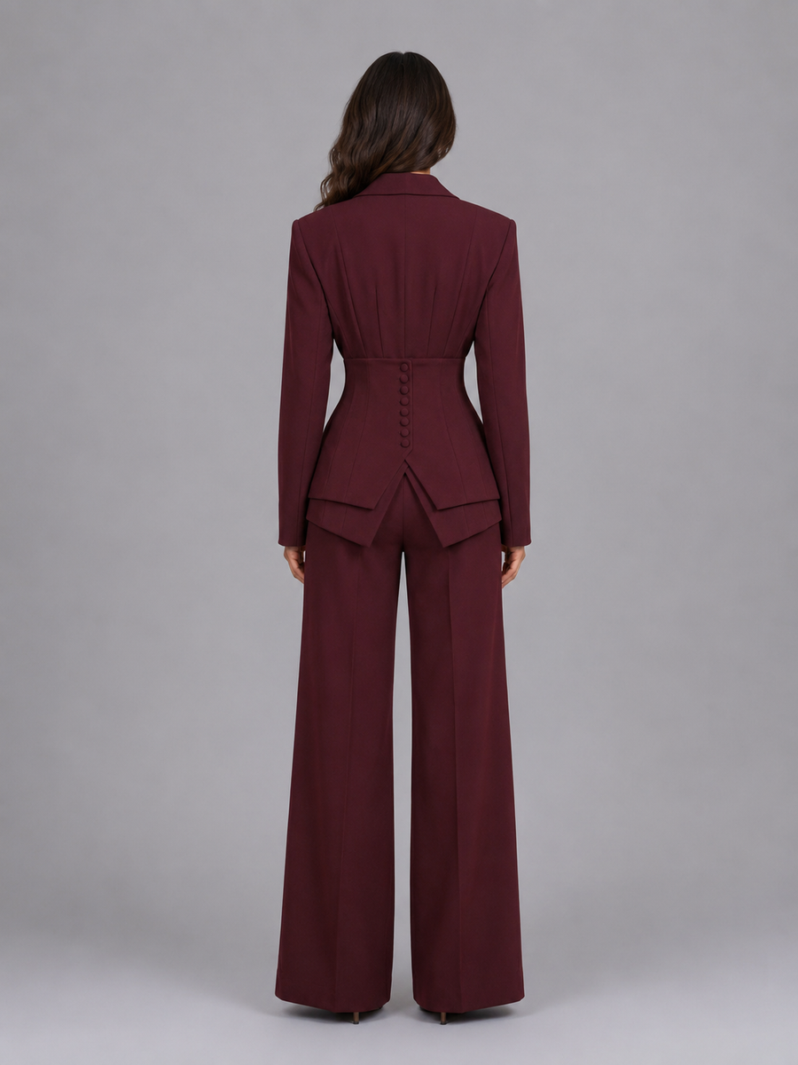 Women's tailored three-piece suit with wide-leg trousers