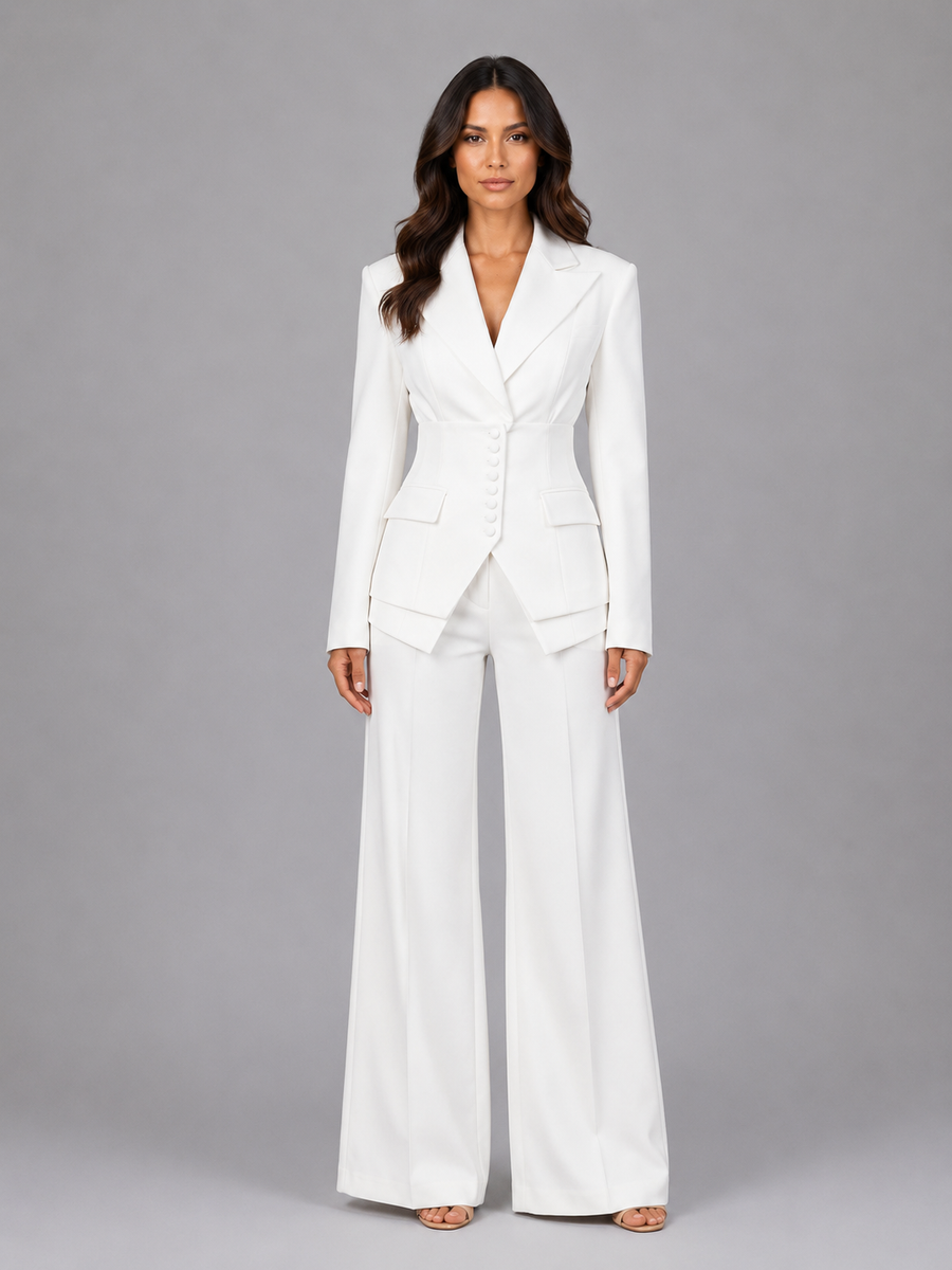 Women's tailored three-piece suit with wide-leg trousers