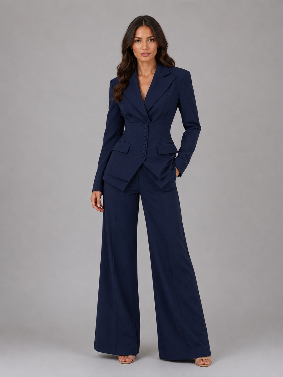 Women's tailored three-piece suit with wide-leg trousers