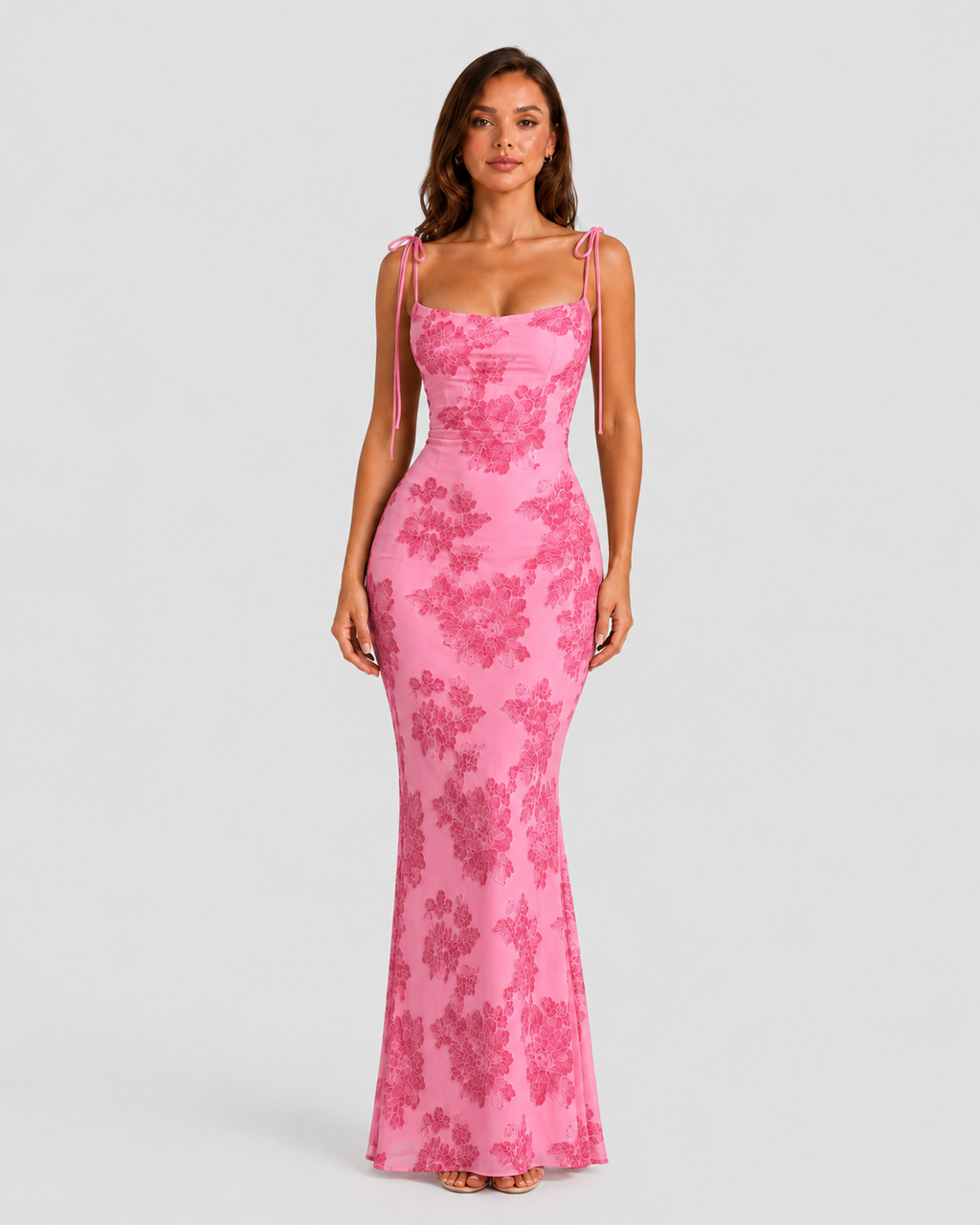 Women’s Tie Shoulder Maxi Dress with Floral Embroidery