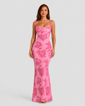 Women’s Tie Shoulder Maxi Dress with Floral Embroidery