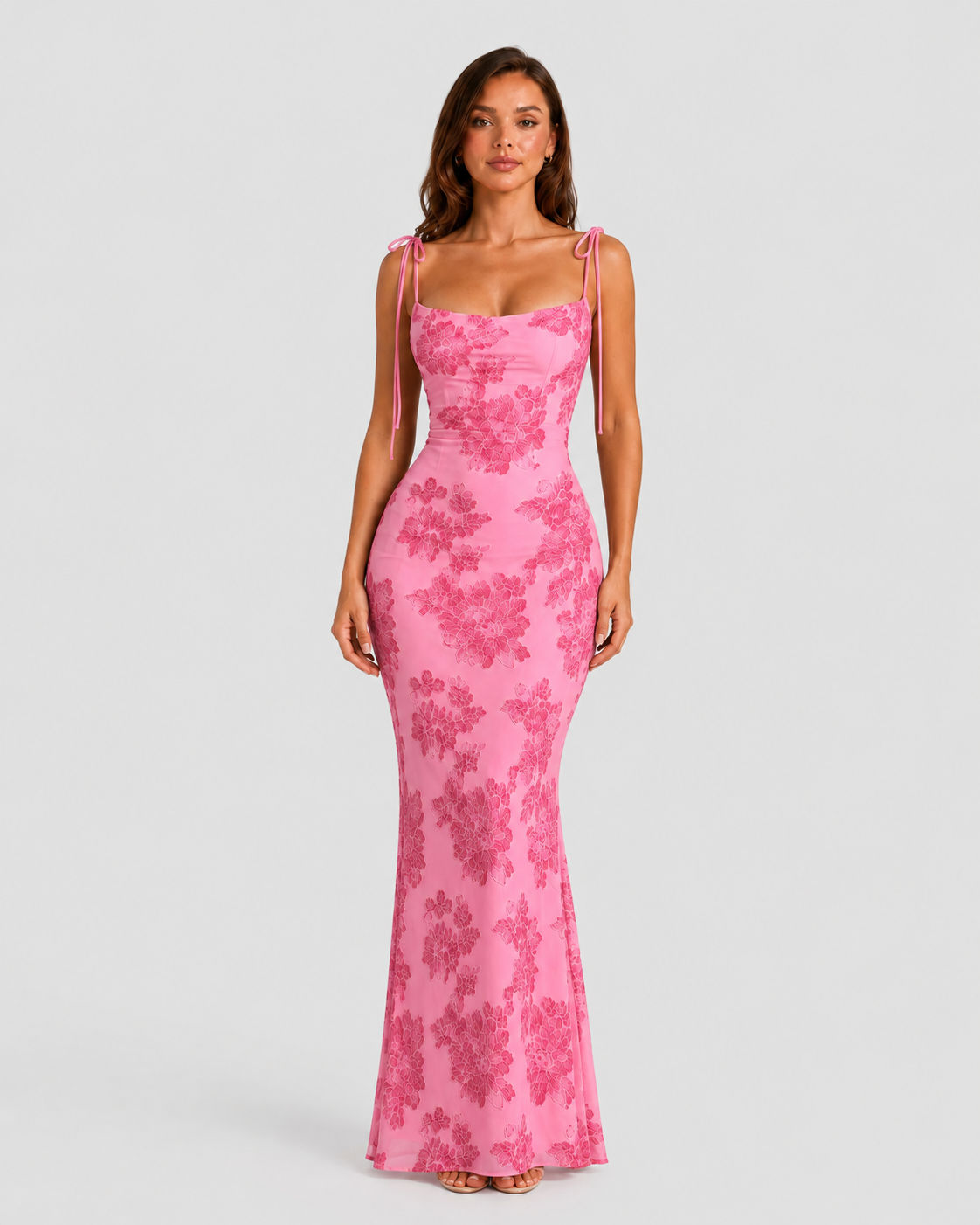 Women’s Tie Shoulder Maxi Dress with Floral Embroidery