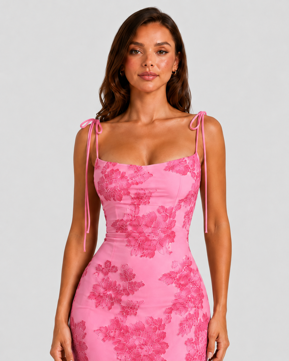 Women’s Tie Shoulder Maxi Dress with Floral Embroidery