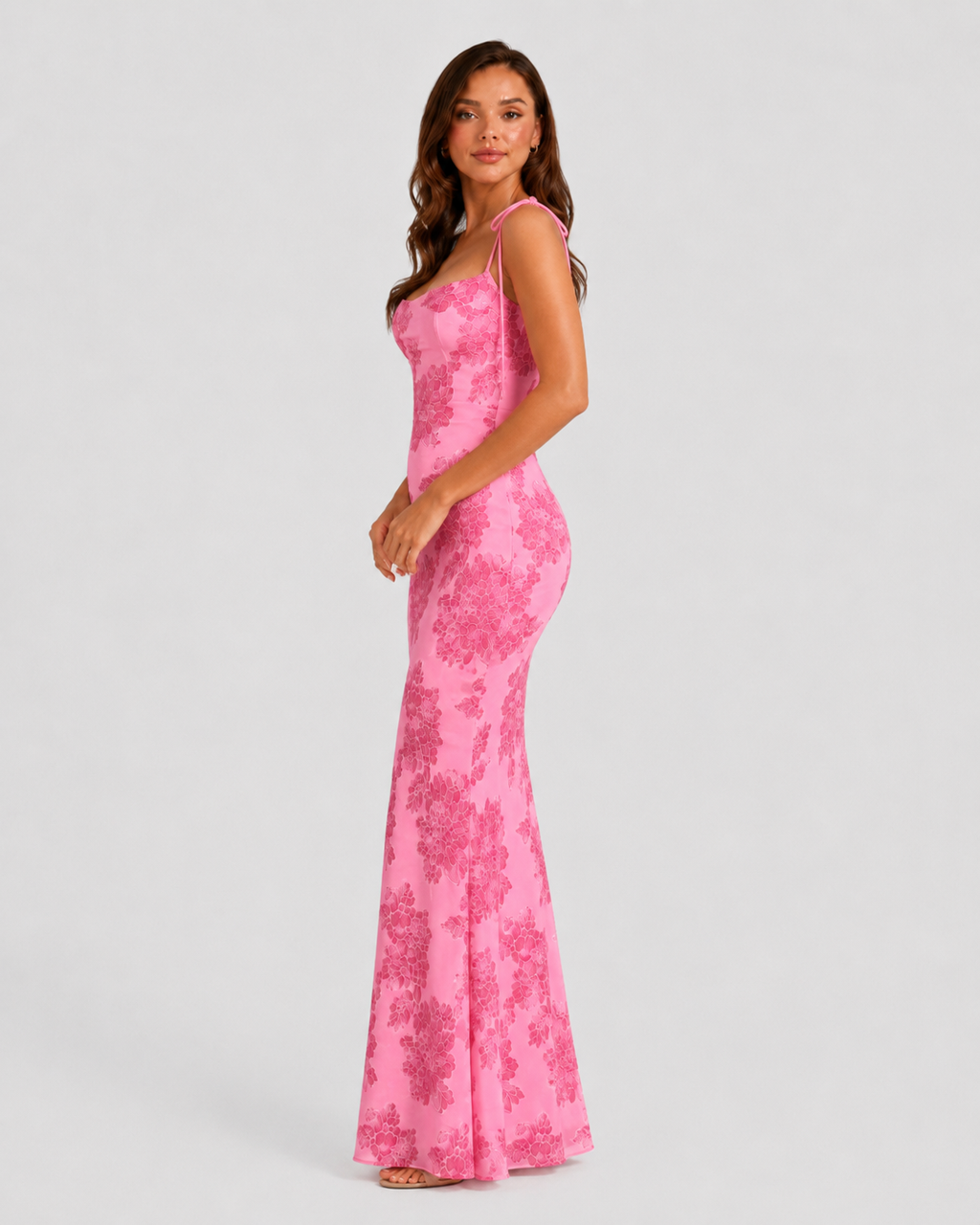 Women’s Tie Shoulder Maxi Dress with Floral Embroidery