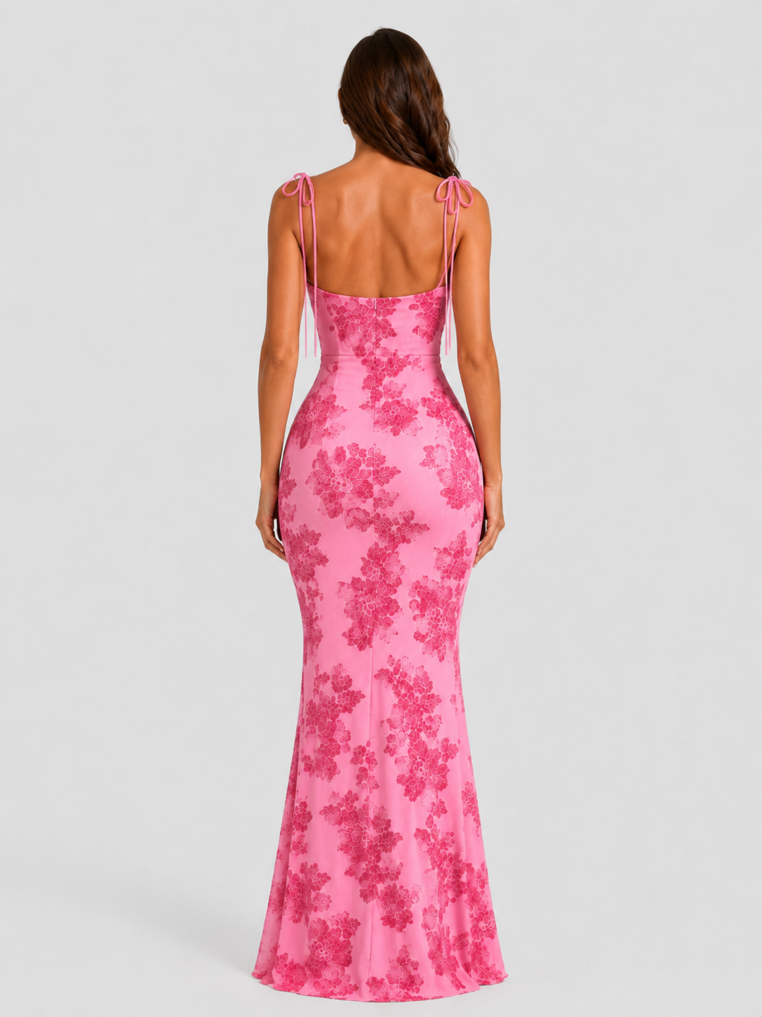 Women’s Tie Shoulder Maxi Dress with Floral Embroidery