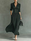 Elvira | Pleated long dress with a lapel and high waist