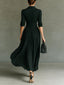 Elvira | Pleated long dress with a lapel and high waist