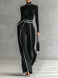 Emma | Elegant two-piece set with a high neck and wide-leg pants
