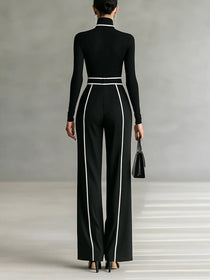 Emma | Elegant two-piece set with a high neck and wide-leg pants