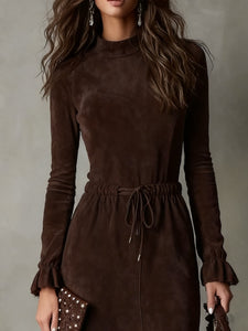 Isla | Suede Midi Dress with Tie Waist