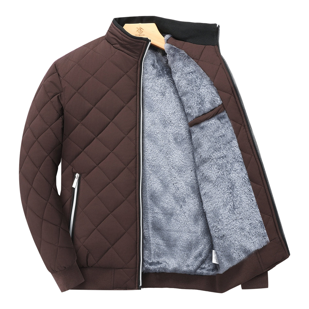 Men's diamond quilted zip-up jacket with stand collar