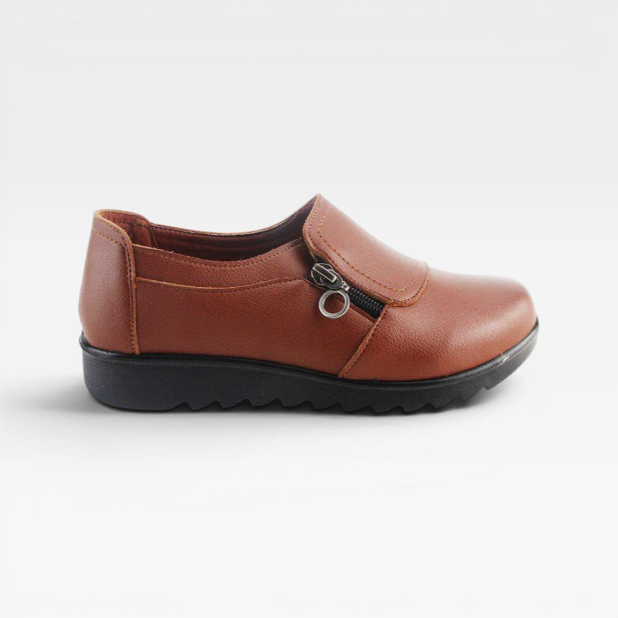 Women's Leather Moccasins with Zip Detail