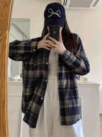 Women's check overshirt with notched collar